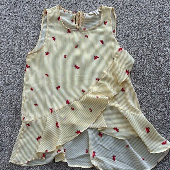 🎀 3 for $25 🎀 Coverstitched Women’s S Yellow Stripe Top Watermelon Summer - Picture 1 of 6